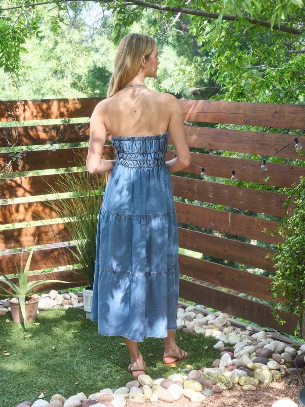 EE:Some Strapless Denim Blue Midi Dress - Picture 2 of 9